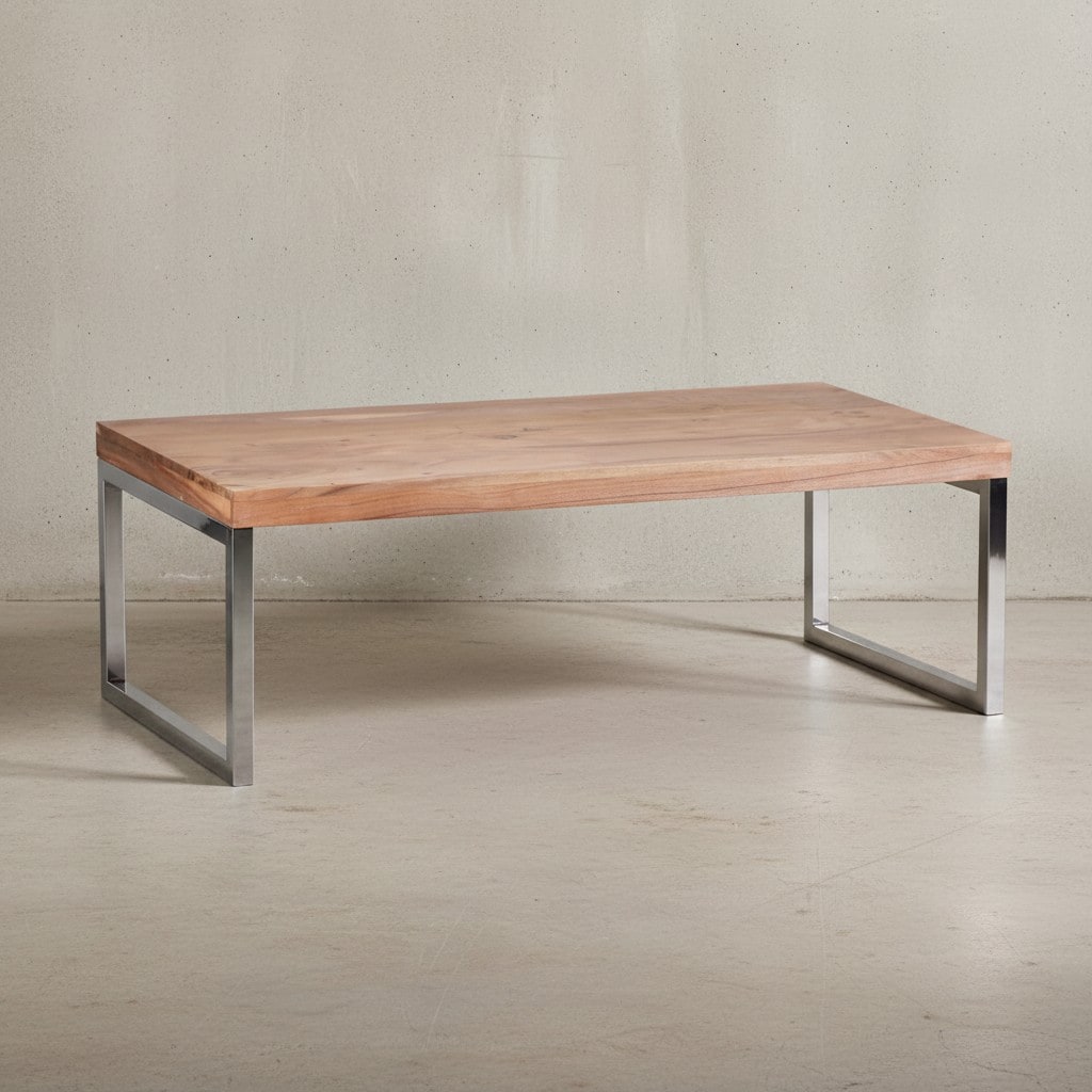KADIMA DESIGN Couchtisch ISEN: Massivholz, Chromf&uuml;&szlig;e, 120x40x60 cm, handgefertigt, Sheesham/Akazie. 
