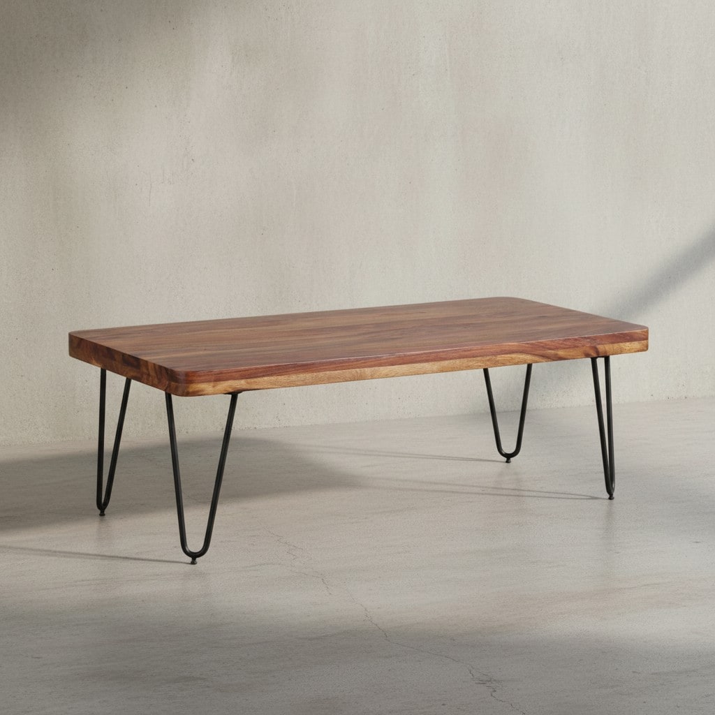 KADIMA DESIGN Couchtisch BALU Massivholz: Rechteckig, Metallbeine, handgefertigt, einzigartige Maserung 