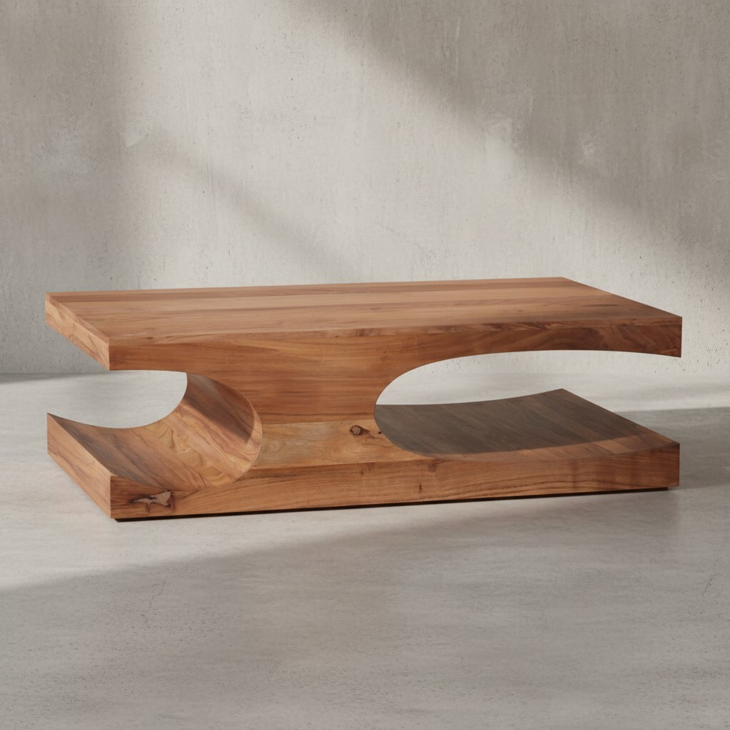 KADIMA DESIGN Couchtisch TEKO Massivholz: 2 Ablagef&auml;cher, 118x38x70 cm, handgefertigt, pflegeleicht 