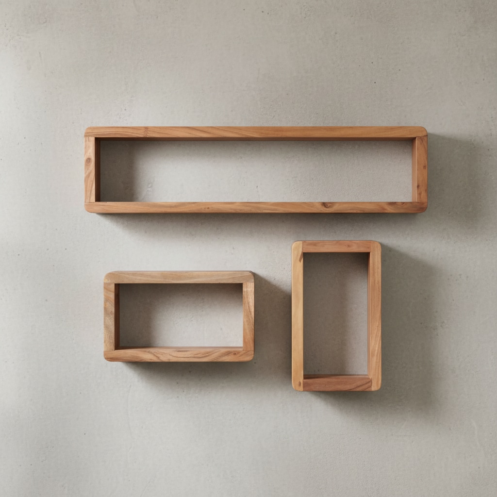 KADIMA DESIGN Wandregal Set TEKO CUBES: 3-teilig, abgerundete Ecken, hohe Belastbarkeit, Massivholz 