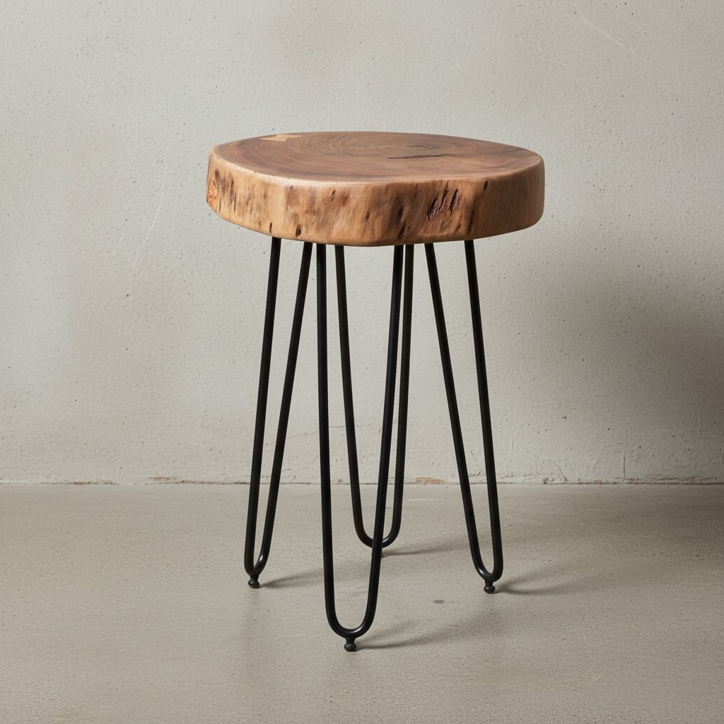 KADIMA DESIGN Beistelltisch BALU Massivholz: Metallbeine, Baumstammoptik, robust, pflegeleicht