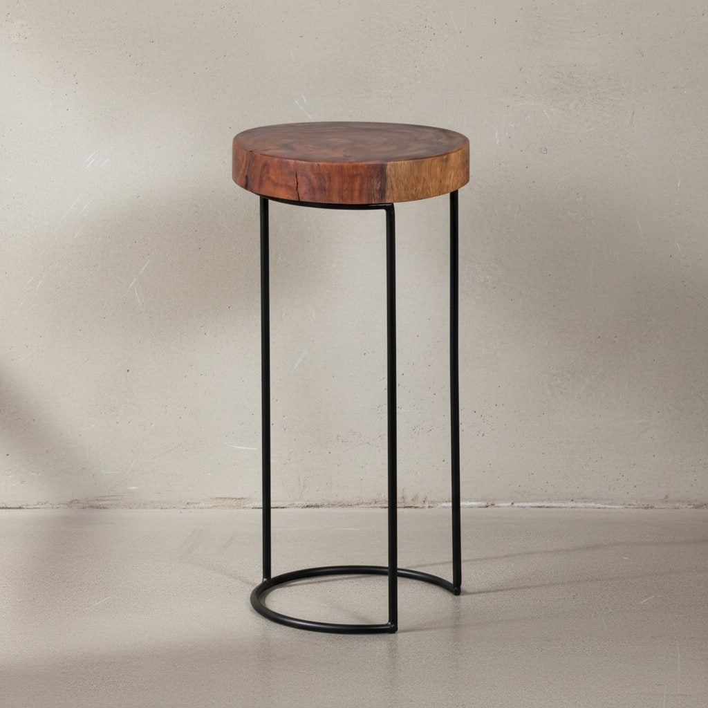 KADIMA DESIGN Beistelltisch INDI Massivholz: Baumstamm-Tischplatte, Metallgestell, Landhausstil, handgefertigt 