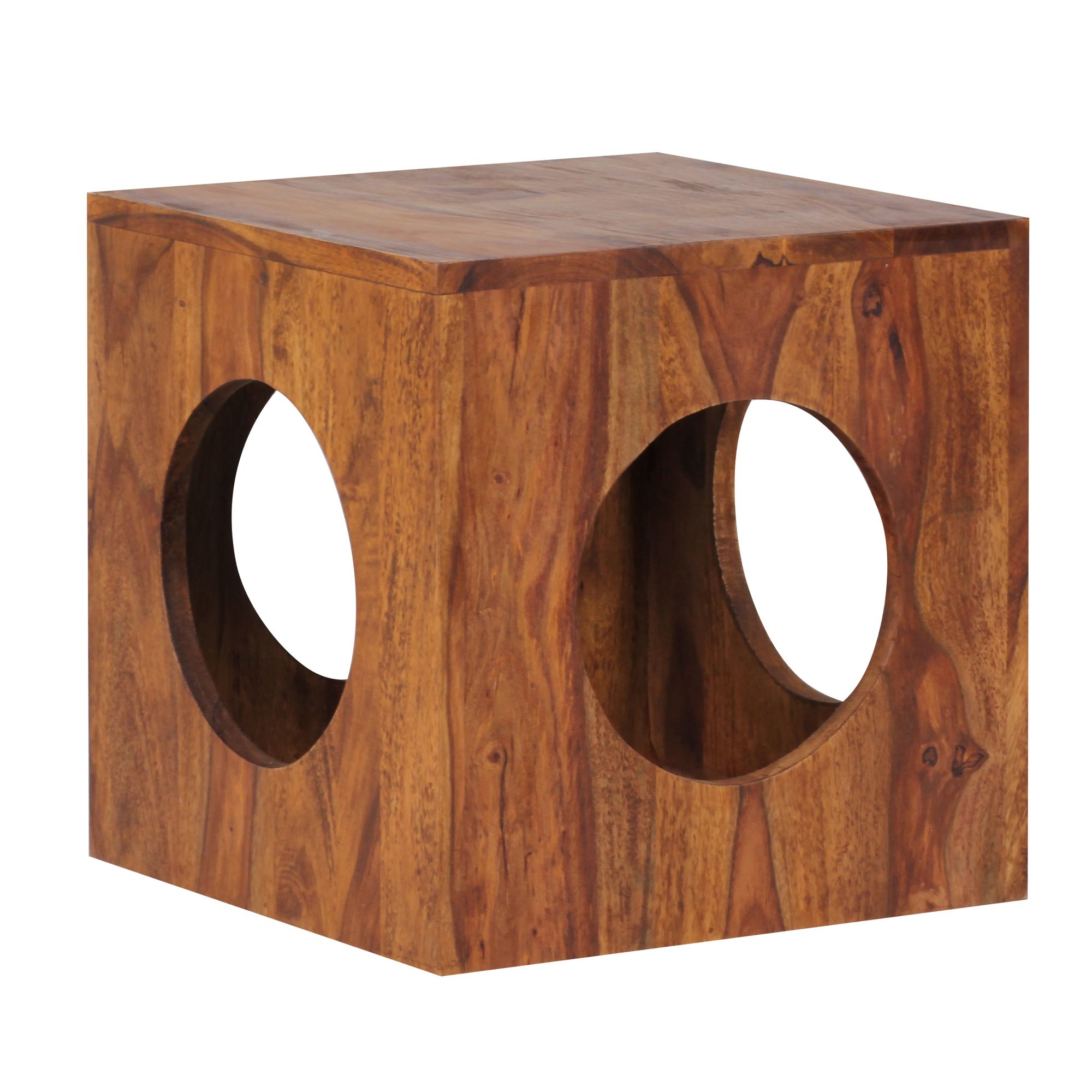 KADIMA DESIGN Quadratischer Beistelltisch aus Sheesham-Holz mit Cube-Design, vielseitige Platzierung, Stauraumm&ouml;glichkeiten, handgefertigt 