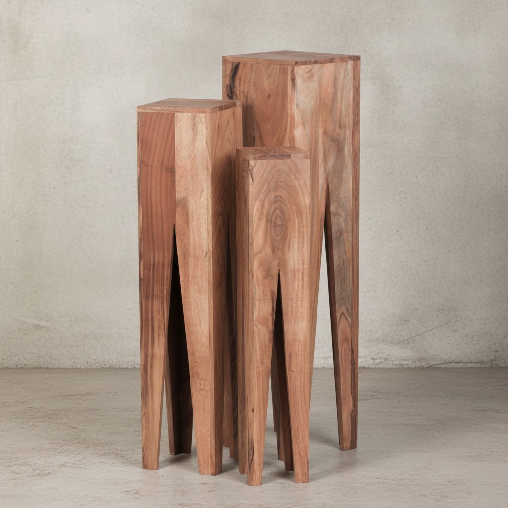 KADIMA DESIGN Beistelltisch-Set mit 3 Giraffenbeinen: Massivholz, rustikales Ambiente, handgefertigt