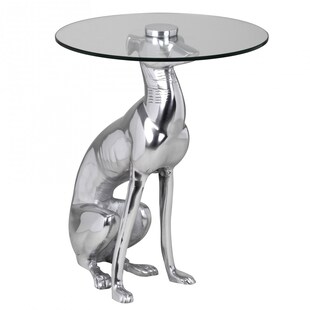 KADIMA DESIGN Windhund Skulptur Deko Beistelltisch, Aluminium/Glas - Handgefertigt, Einzigartig 