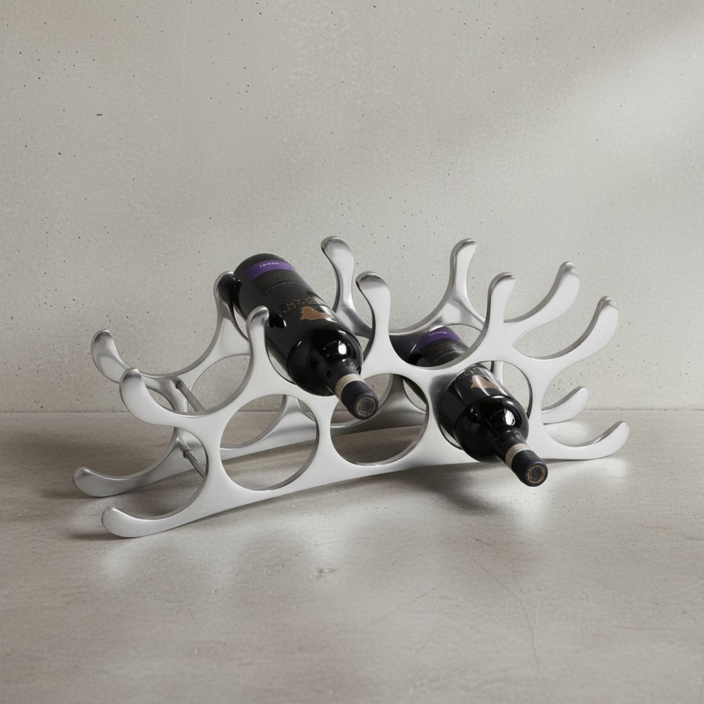 KADIMA DESIGN Modernes Weinregal aus Metall, Kapazität für 9 Flaschen, in silberner Farbe, handgefertigt, stabil und dekorativ