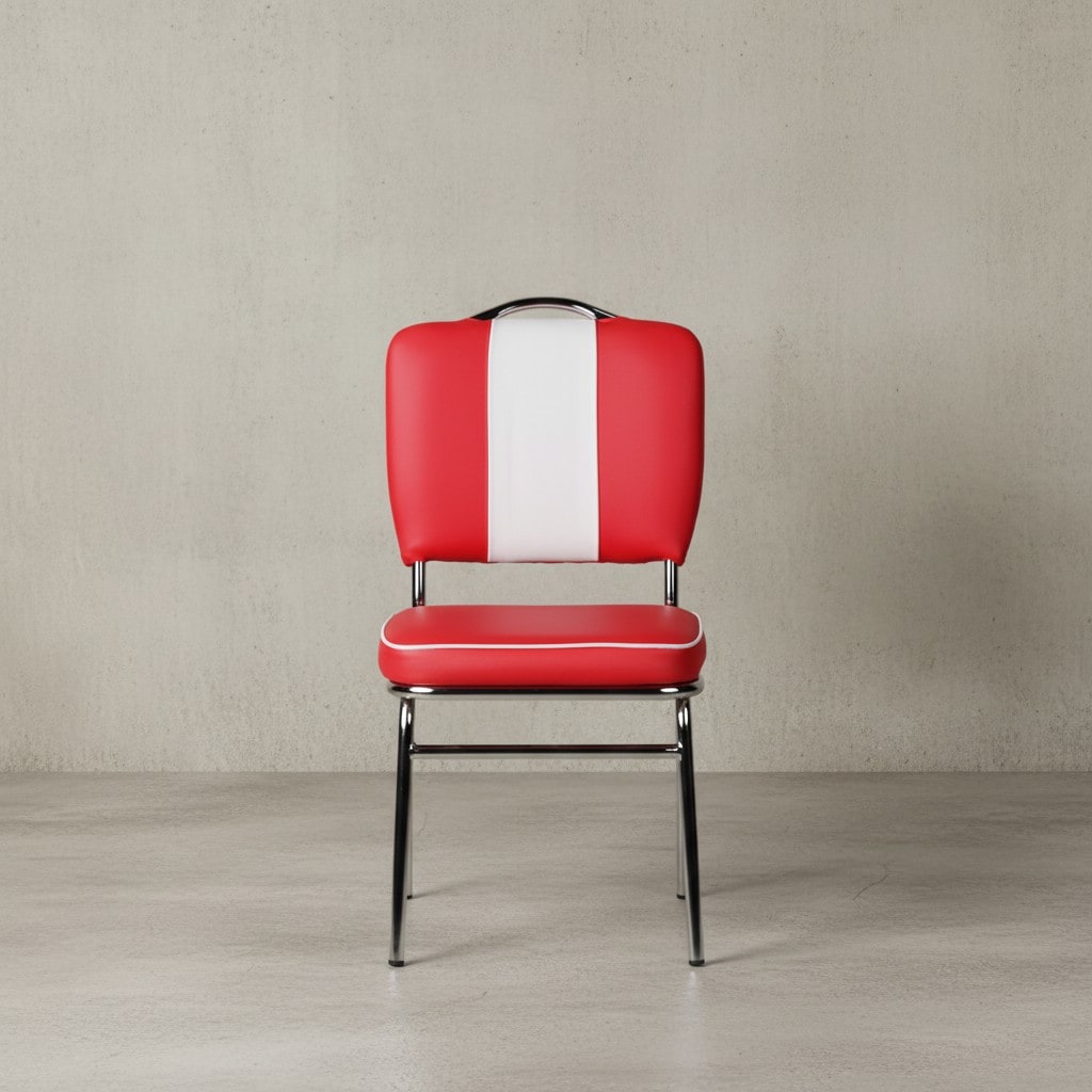 KADIMA DESIGN Retro Esszimmerstuhl, 50er-Jahre Diner Style, bequeme Polsterung, Rot/Weiß