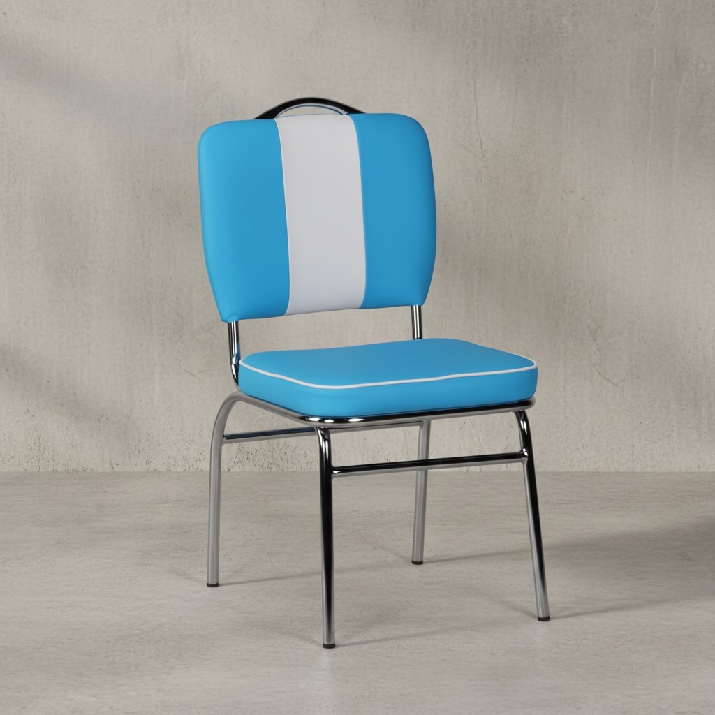 KADIMA DESIGN Retro Esszimmerstuhl, 50er-Jahre Diner Style, bequeme Polsterung, Blau/Weiß