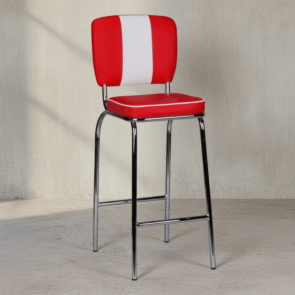 KADIMA DESIGN American Retro Barstuhl: Kunstleder, Chromfuß, 110 kg Belastbarkeit, verschiedene Farben