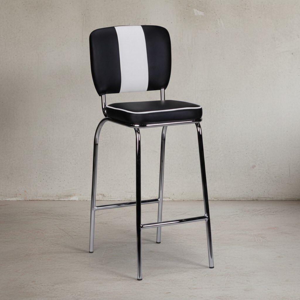 KADIMA DESIGN American Retro Barstuhl: Kunstleder, Chromfuß, 110 kg Belastbarkeit, Schwarz-Weiß