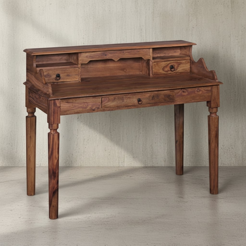 KADIMA DESIGN Landhaustisch aus Sheesham-Holz, 115 cm, Vintage-Look, mit 3 Schubladen, praktisch und stilvoll 