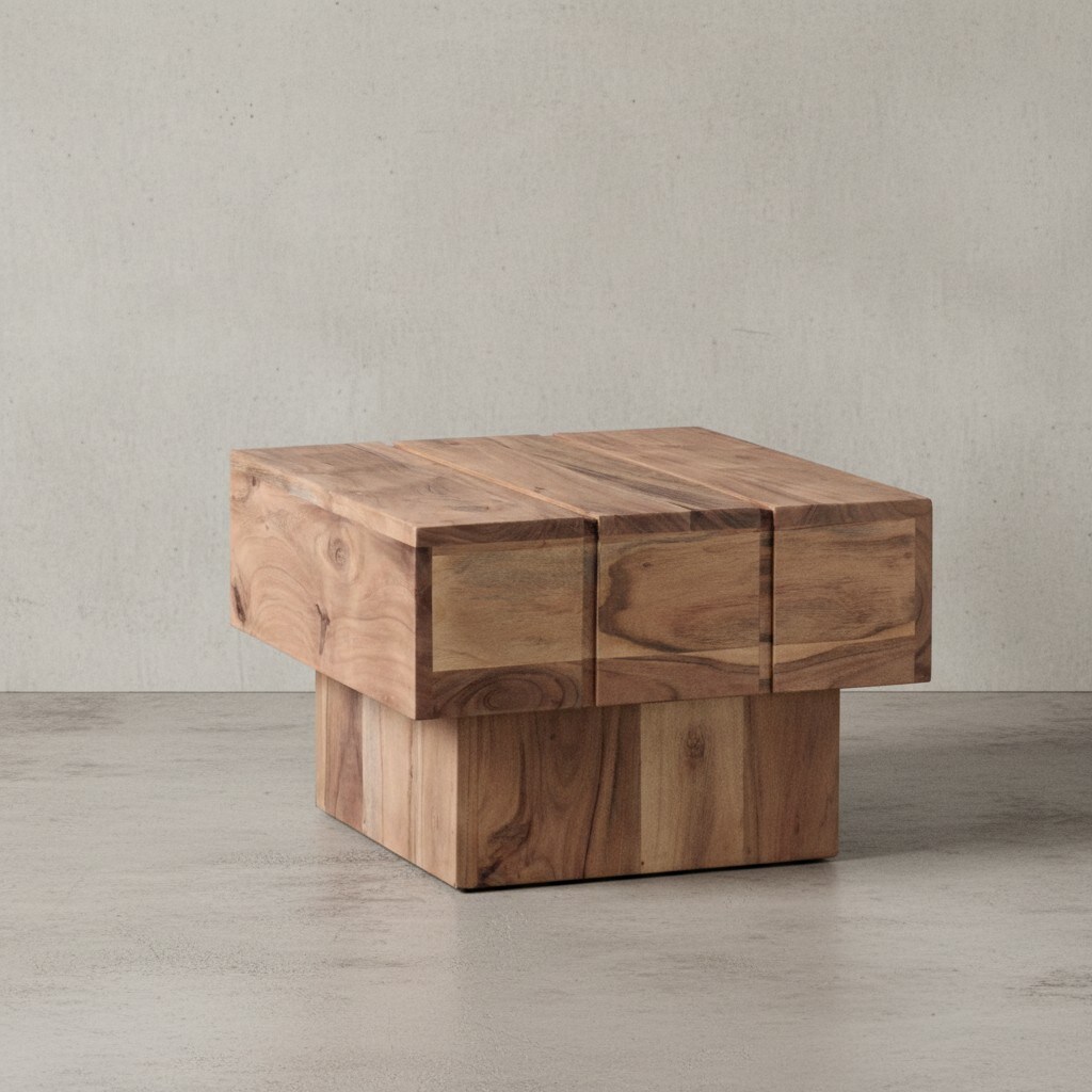 KADIMA DESIGN Beistelltisch SAAR: Massivholz, 44x44x30 cm, handgefertigtes Unikat, Sheesham/Akazie