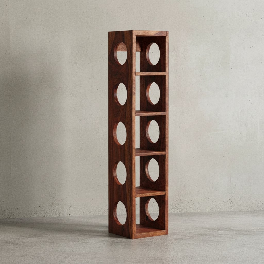 KADIMA DESIGN Weinregal NAKO Massivholz: 70x15x15 cm, 5 Ablagefächer, Wandmontage, Sheesham