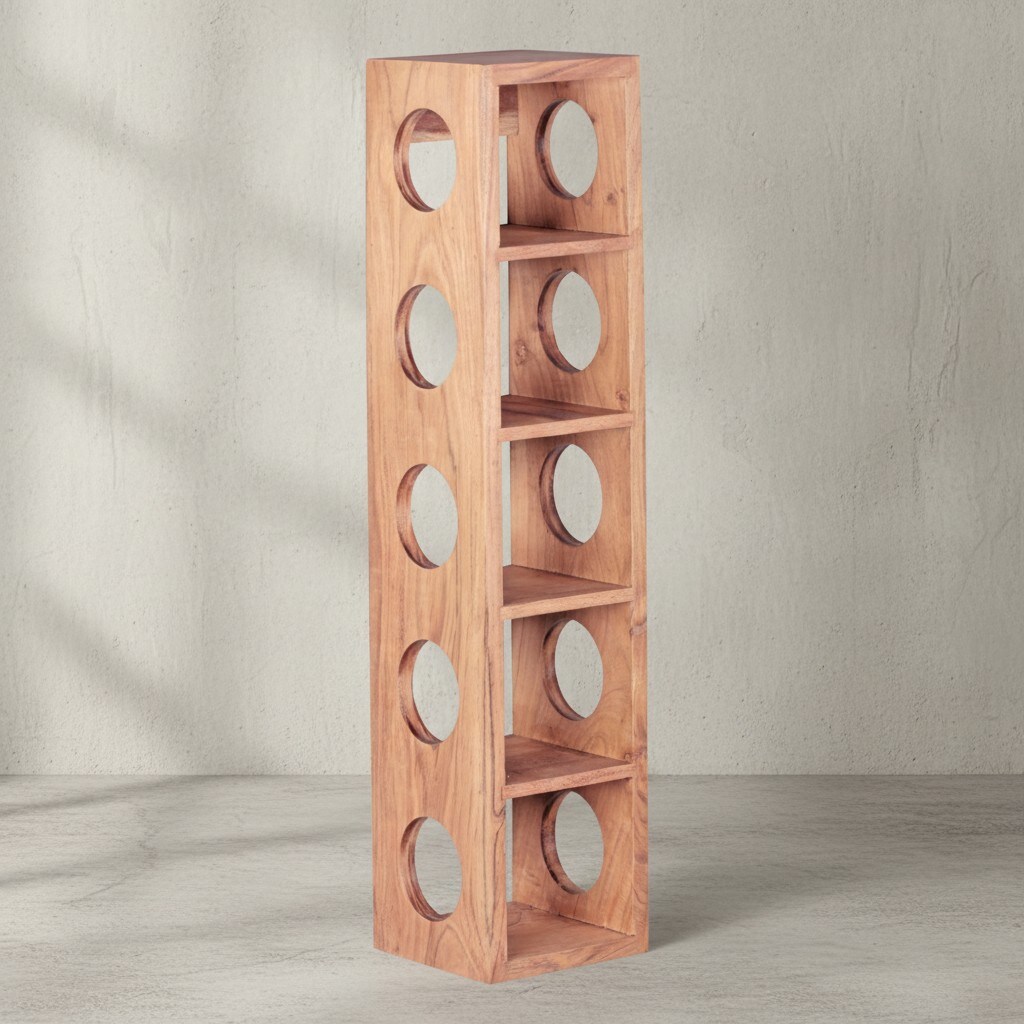 KADIMA DESIGN Weinregal NAKO Massivholz: 70 cm, 5 Ablagefächer, Wandmontage, Sheesham