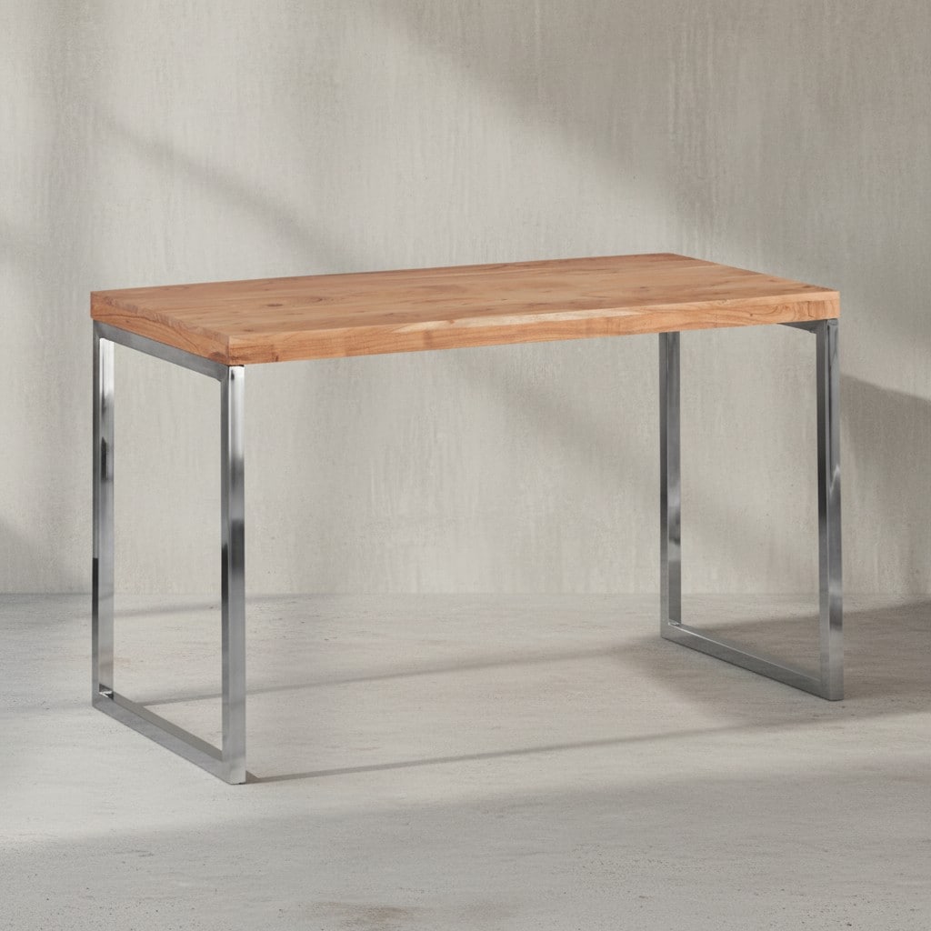 KADIMA DESIGN Schreibtisch ISEN: Massivholz, Landhausstil, verchromtes Metallgestell, 50 kg Belastung