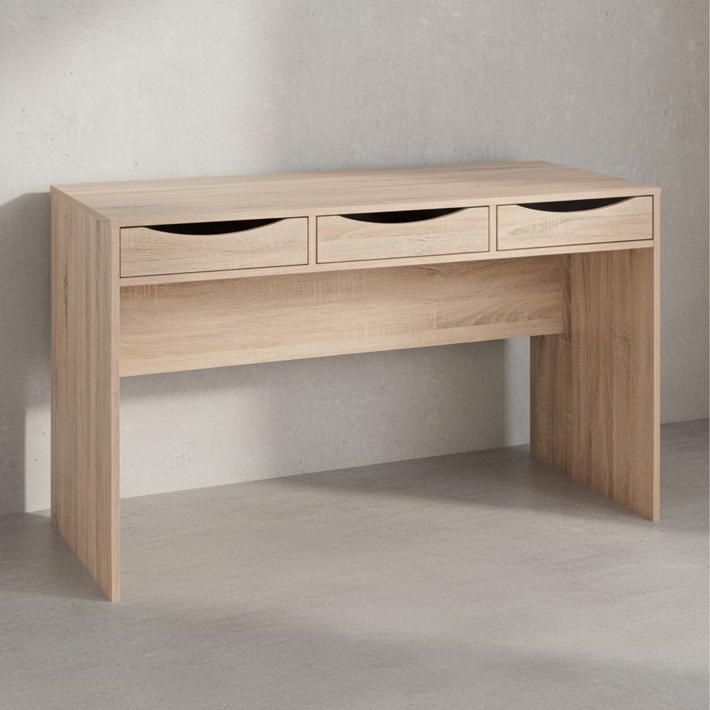 KADIMA DESIGN Schreibtisch Sonoma Eiche mit Schubladen - Praktische Blende, Stauraum, Stabile Seitenwände, Anti-Rutsch Pads, KADIMA DESIGN
