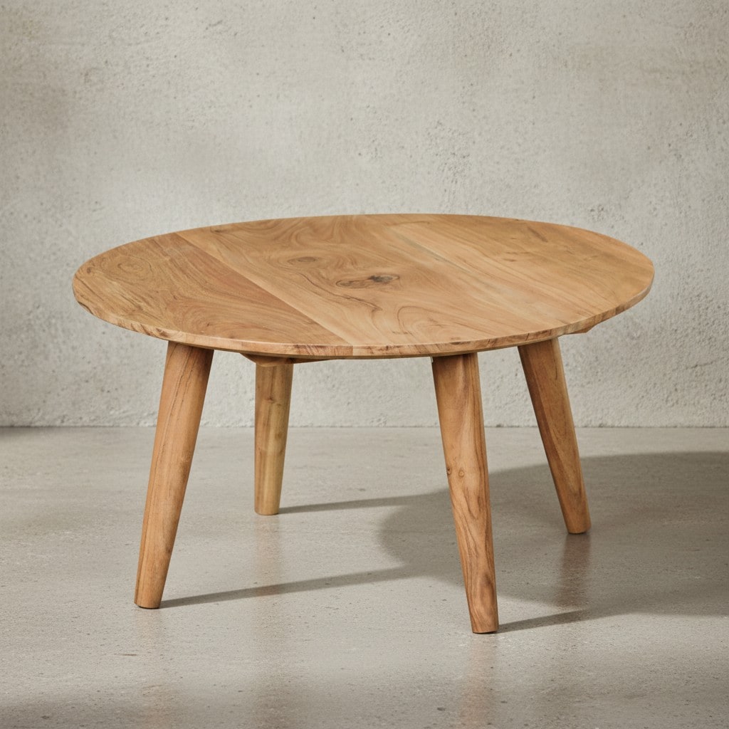 KADIMA DESIGN Runder Couchtisch Massivholz Akazie - 75cm, Stabile Holzbeine, Pflegeleicht, Handgefertigt, KADIMA DESIGN