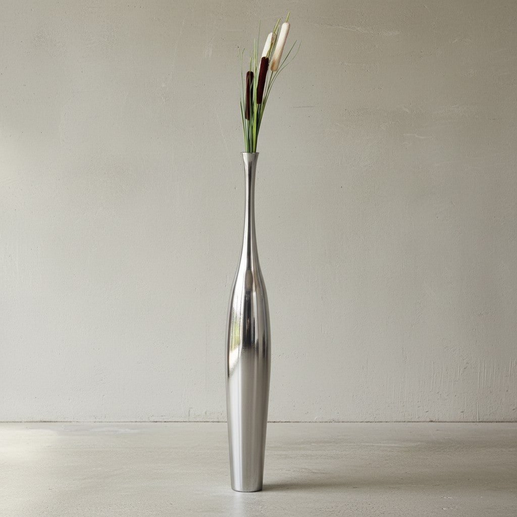 KADIMA DESIGN Elegante Aluminium Blumenvase - 100 cm, Silber, Zeitloses Design, Handgefertigt, KADIMA DESIGN