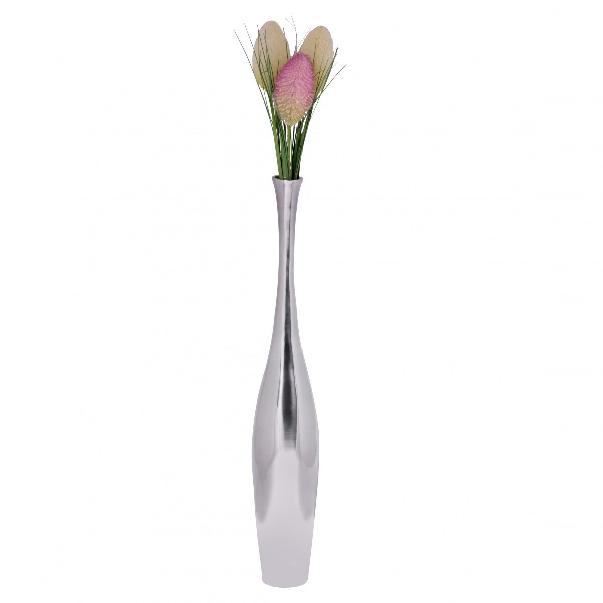 KADIMA DESIGN Gro&szlig;e moderne Aluminium Blumenvase in Silber, 75 cm hoch, stilvoll 