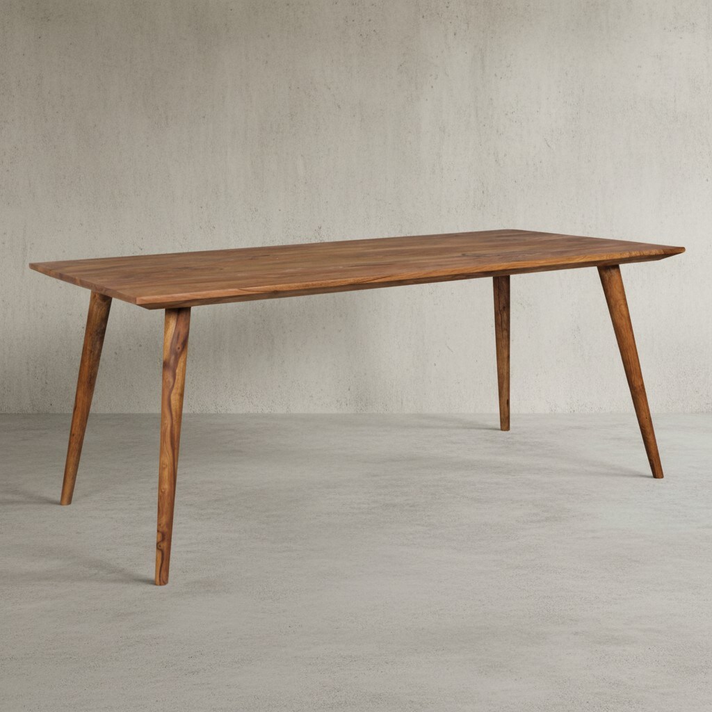 KADIMA DESIGN Massivholz Esstisch "SAVIO": Retro Landhausstil, handgefertigt, Sheesham-Holz, 180 x 80 cm, Braun mit Maserungen.