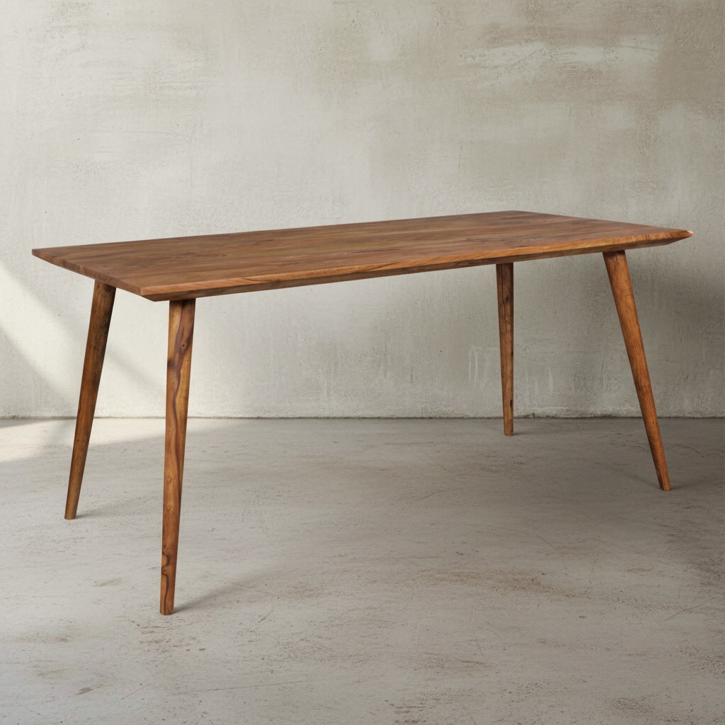 KADIMA DESIGN Massivholz Esstisch "SAVIO": Retro Landhausstil, handgefertigt, Sheesham-Holz, verschiedene Größen, Braun mit Maserungen.