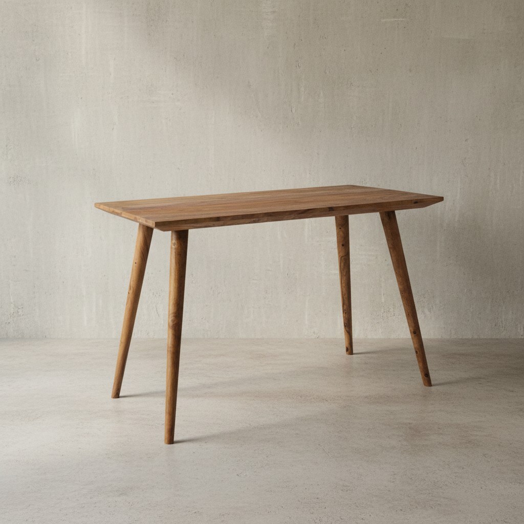 KADIMA DESIGN Massivholz Esstisch "SAVIO": Retro Landhausstil, handgefertigt, Sheesham-Holz, 120 x 60 cm, Braun mit Maserungen.