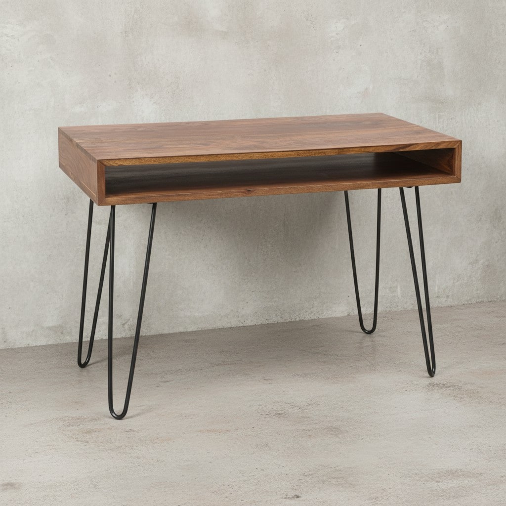 KADIMA DESIGN Massivholz Sheesham Schreibtisch Retro - Industrial Look, Gro&szlig;e Tischplatte, Haarnadelbeine, KADIMA DESIGN 