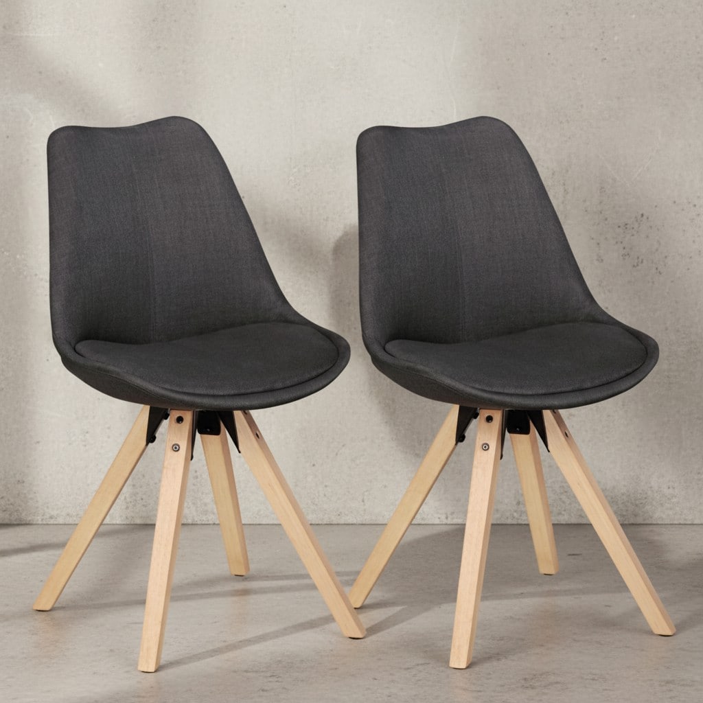 KADIMA DESIGN 2er Set Esszimmerst&uuml;hle LUND: Stoffbezug und Holzbeine, Skandinavisches Design, Komfortables Sitzen, Verschiedene Farben 