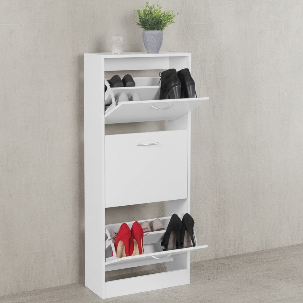 KADIMA DESIGN Schuhschrank 3 Fächer - 18 Paar Schuhe, Weißes Design, Integrierte Griffe, 50 x 125 x 24 cm, KADIMA DESIGN