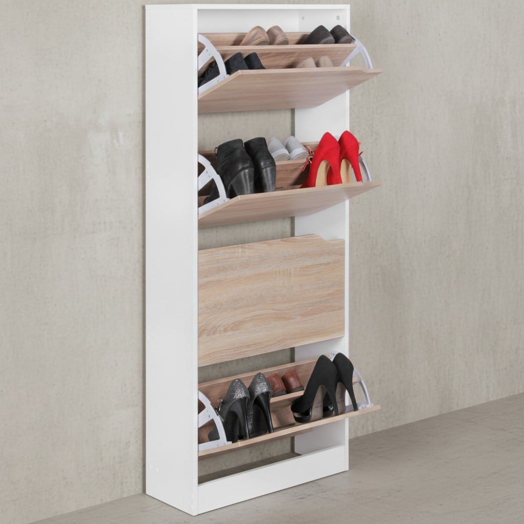 KADIMA DESIGN Schuhschrank 4 Fächer - 24 Paar Schuhe, Weiß und Sonoma Eiche, Robuste Spanplatte, KADIMA DESIGN