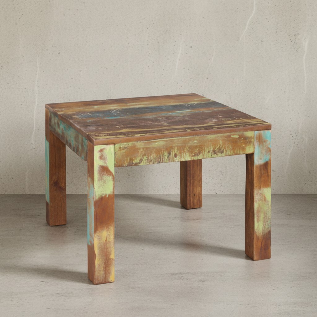 KADIMA DESIGN Rustikaler Couchtisch: Mango-Holz, Shabby-Chic-Design, robust, Klarlack-Beschichtung, große Tischplatte.