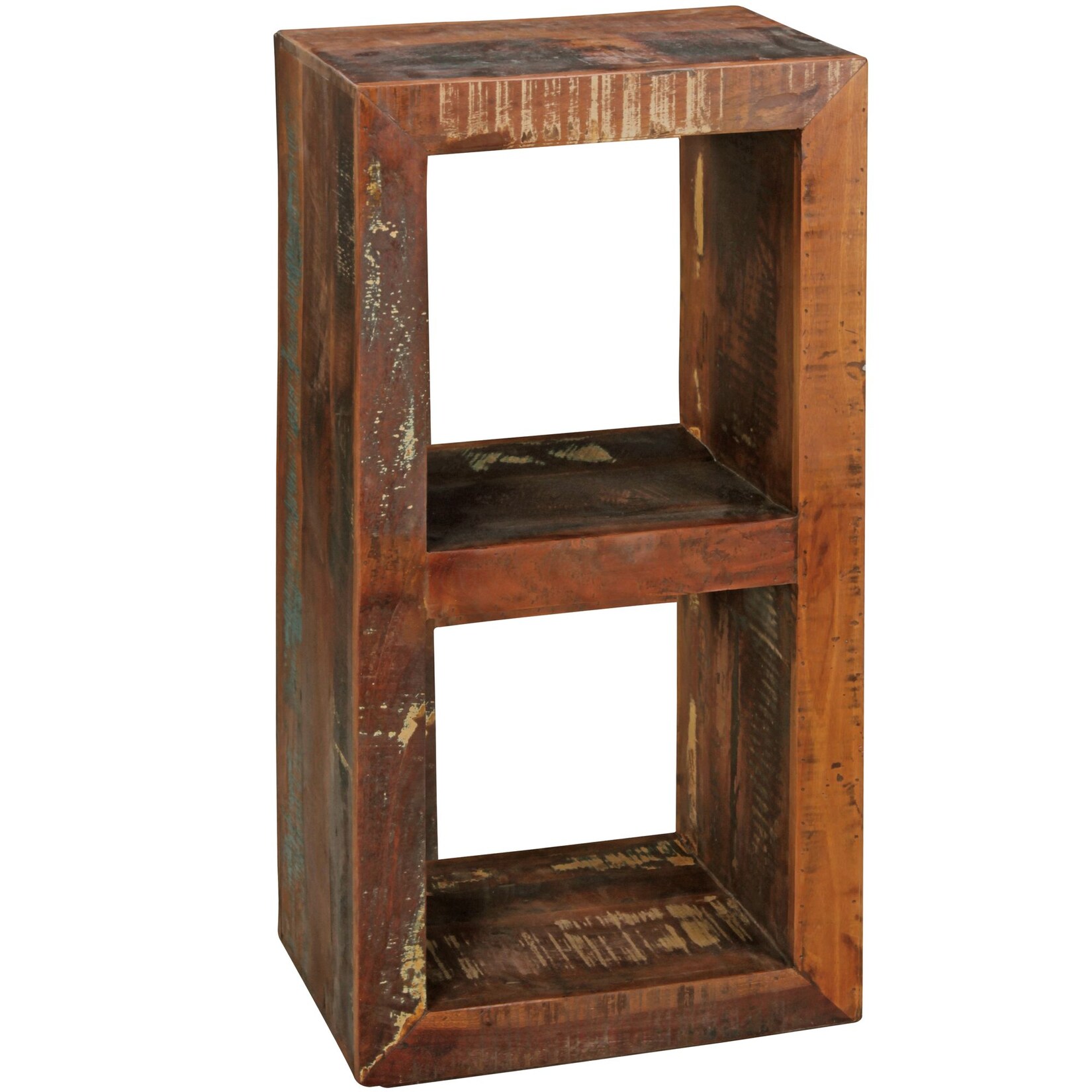 KADIMA DESIGN Holzregal EWA: Rustikales Standregal, Cube-Form, Vintage-Shabby-Look, 2 Innenräume, Mango-Massivholz.