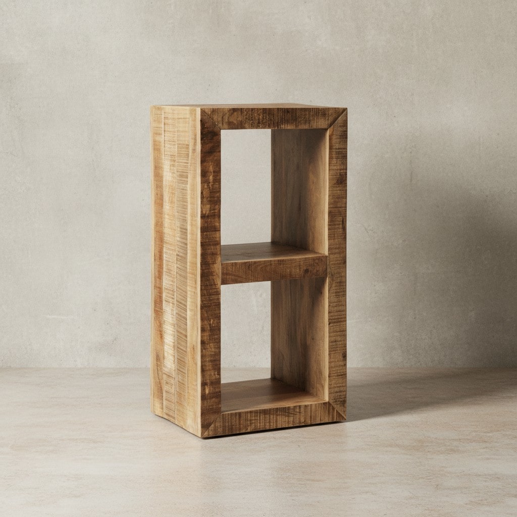 KADIMA DESIGN Holzregal EWA: Rustikales Standregal, Cube-Form, Vintage-Shabby-Look, 2 Innenr&auml;ume, recyceltes Mango-Massivholz. 