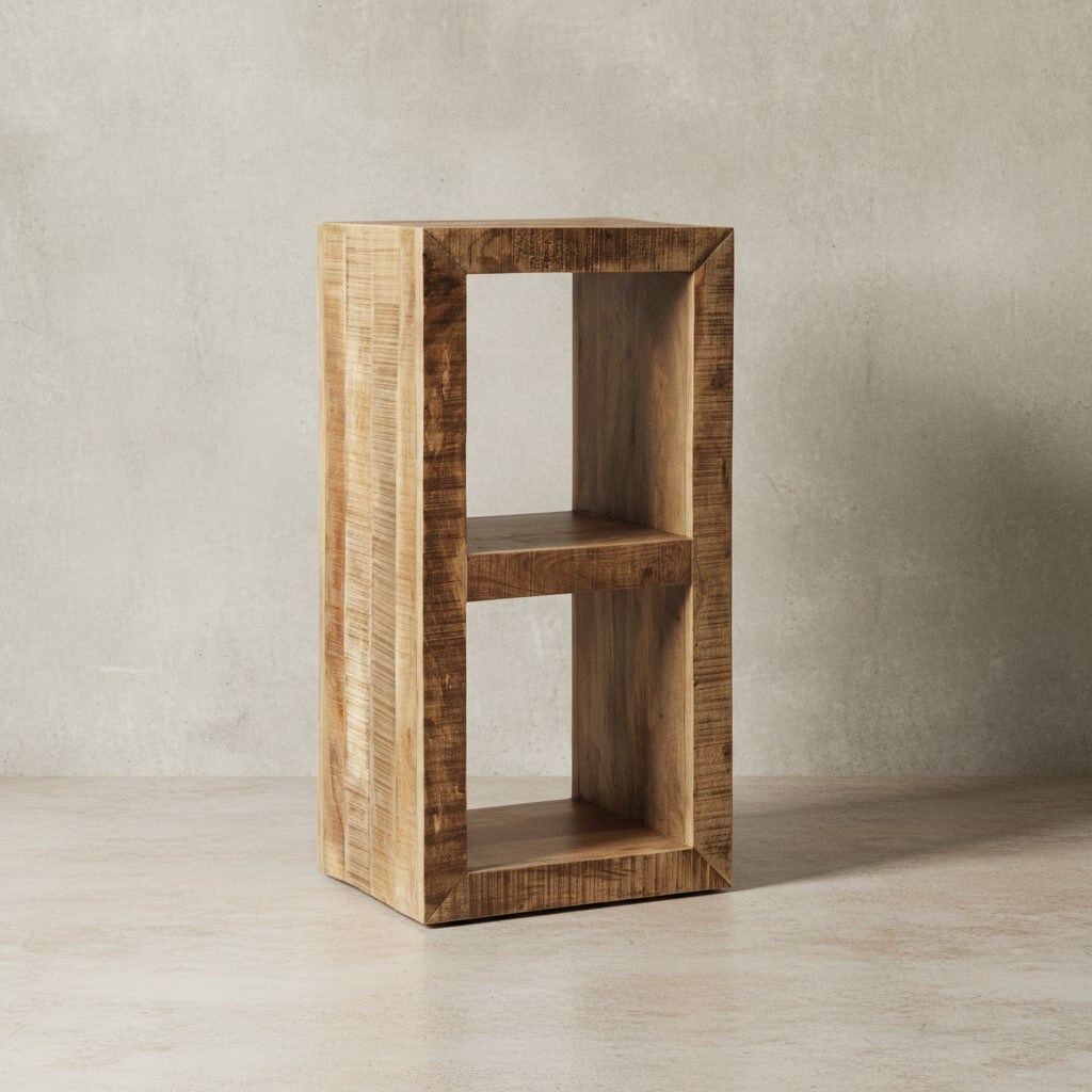 KADIMA DESIGN Holzregal EWA: Rustikales Standregal, Cube-Form, Vintage-Shabby-Look, 2 Innenräume, recyceltes Mango-Massivholz.