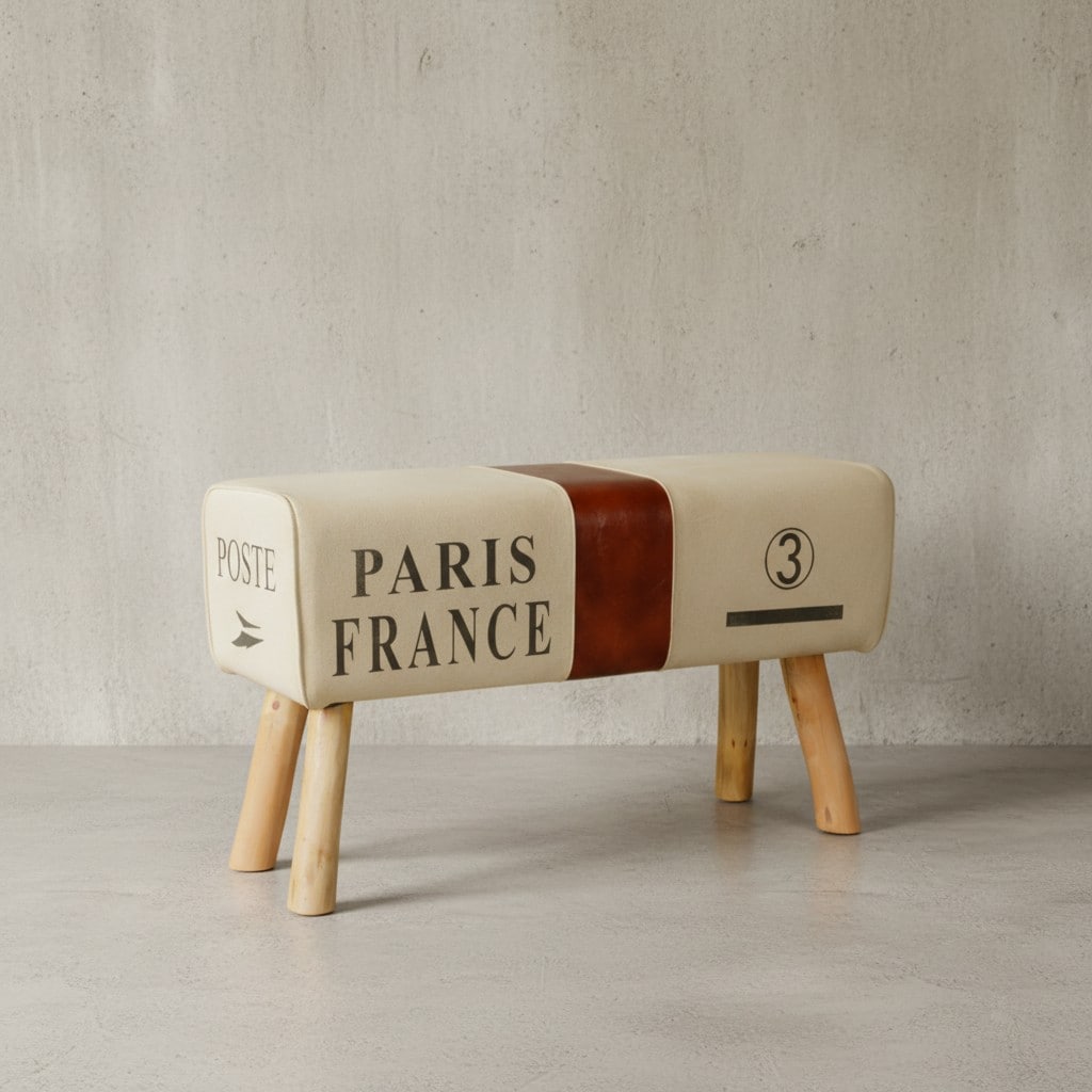 KADIMA DESIGN Retro Sitzbank Canzas, 91 cm, Stoff/Leder, Braun/Beige - Stabile Holzbeine & Bequem 