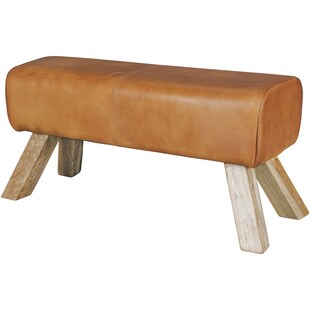 KADIMA DESIGN Sportlicher Sitzhocker, Braun, Leder, Mango-Holz, 90x30x43 cm - Modern & Stabil 