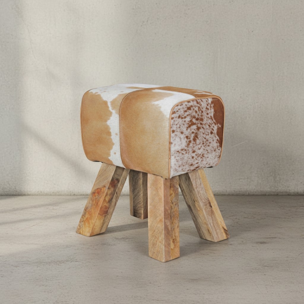 KADIMA DESIGN Ziegenfell-Sitzhocker, Moderner Landhausstil, Haarleder - Komfortabel & Stilvoll