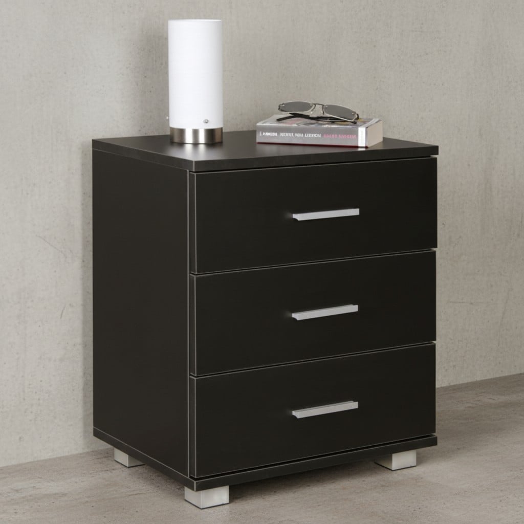 KADIMA DESIGN Nachtkonsole ANAPO Holz: Modern, 4 Standf&uuml;&szlig;e, Schwarz/Silber, melaminharzbeschichtet 