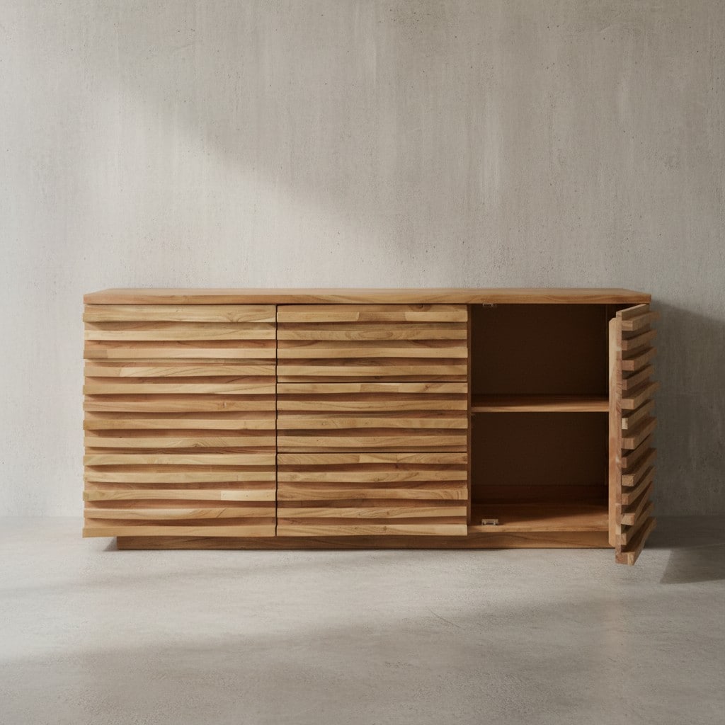 KADIMA DESIGN Sideboard Akazien-Massivholz, Natur-Baumkante, Landhaus-Stil, 160x75x43 cm 