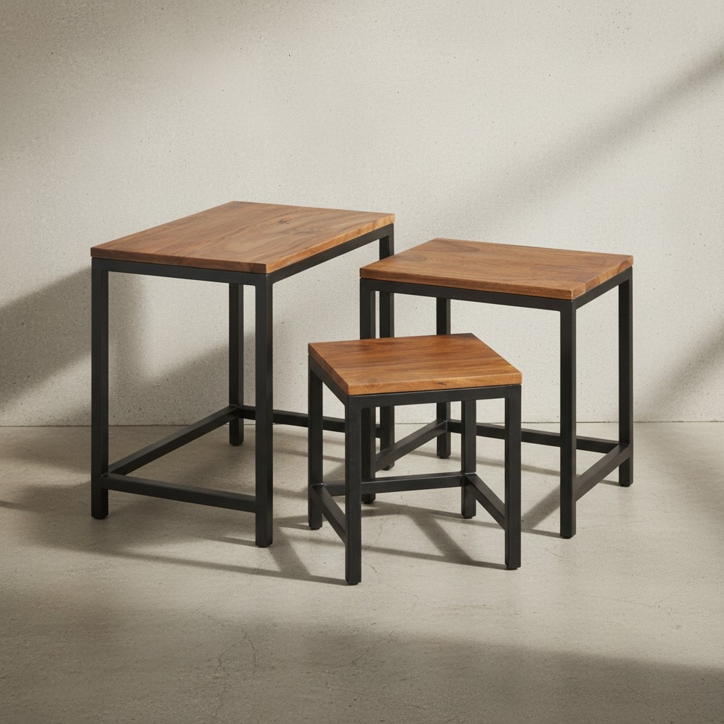 KADIMA DESIGN 3er Set Beistelltische aus Sheesham-Massivholz und Metallbeinen, Handgefertigt, Langlebig.