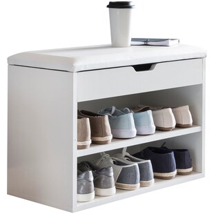 KADIMA DESIGN Schuhbank CIGNO mit Stauraum: Gepolsterter Kunstlederbezug, Weiß/Sonoma Eiche, Melaminharzbeschichtung 