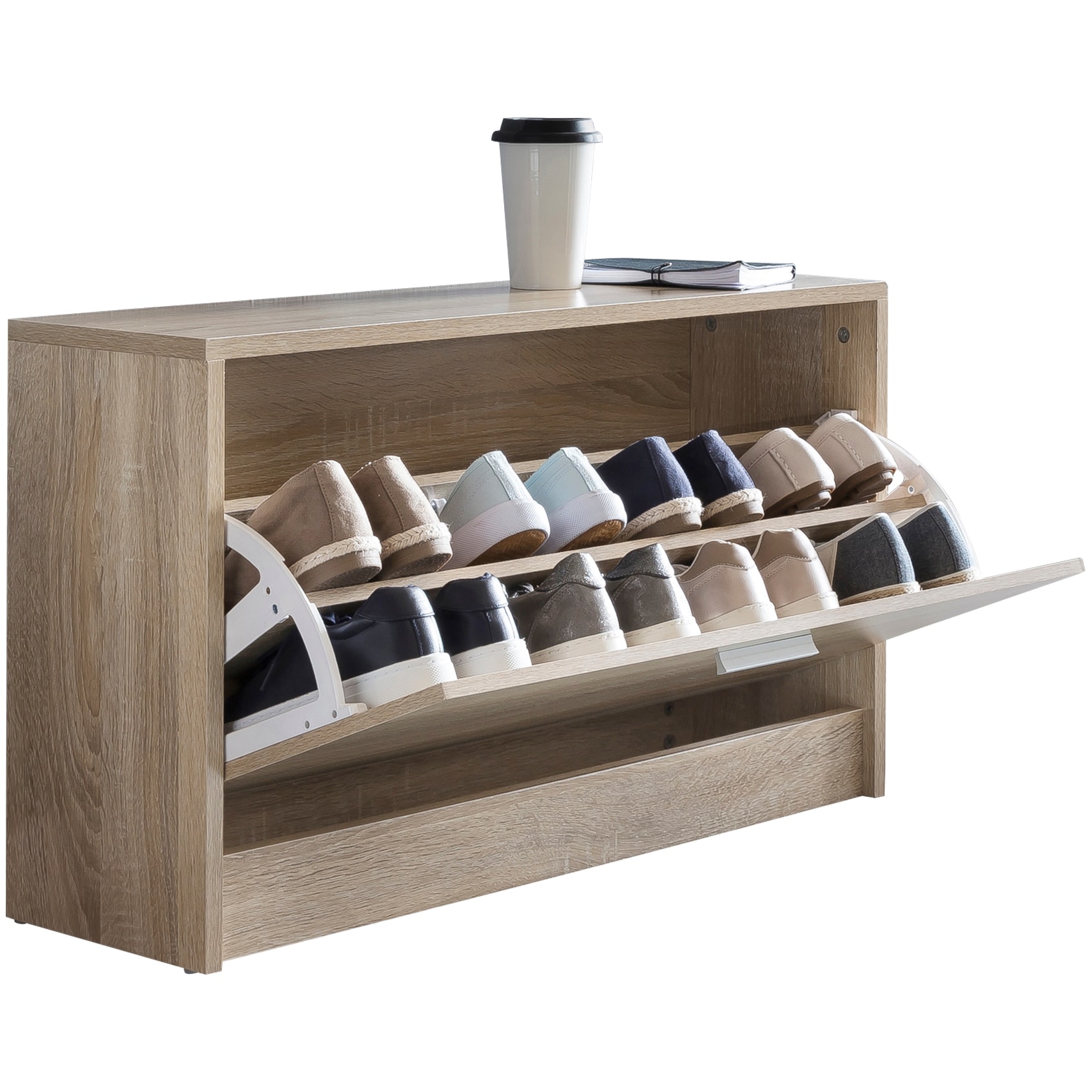 KADIMA DESIGN Schuhkipper aus Holz in Beige mit Ablagefach und 1 Staufach &ndash; kompakt & funktional 
