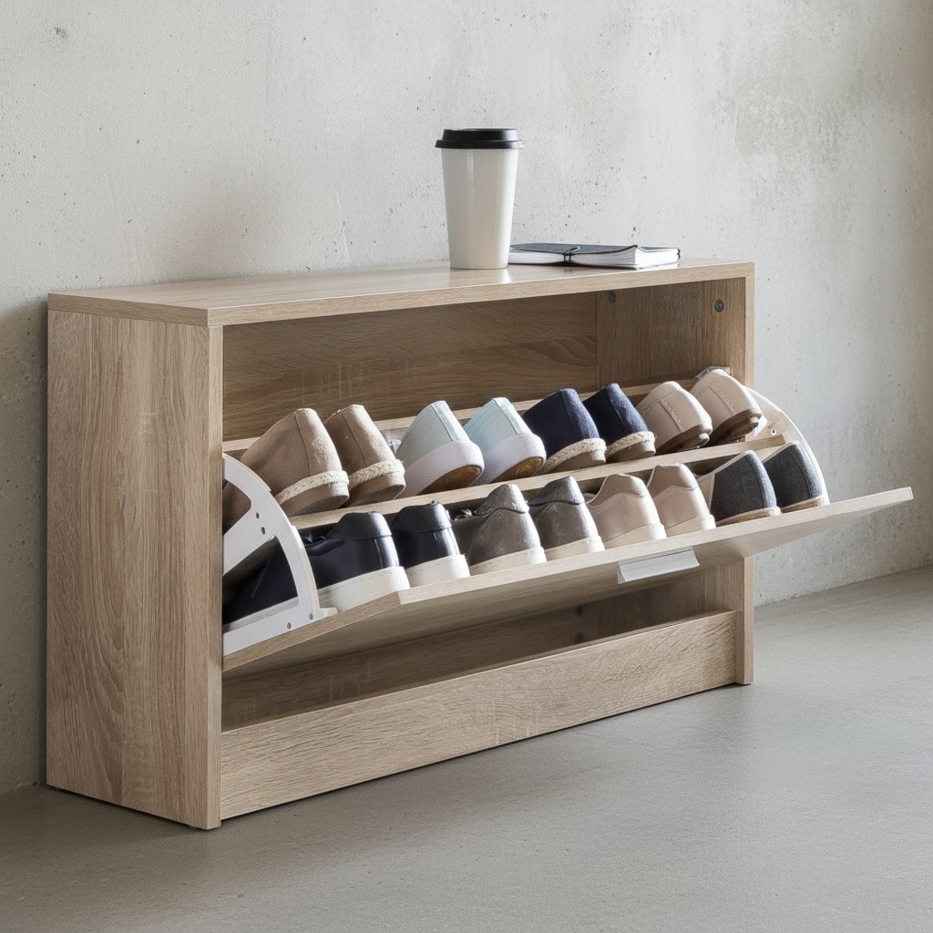 KADIMA DESIGN Schuhkipper aus Holz in Beige mit Ablagefach und 1 Staufach – kompakt & funktional