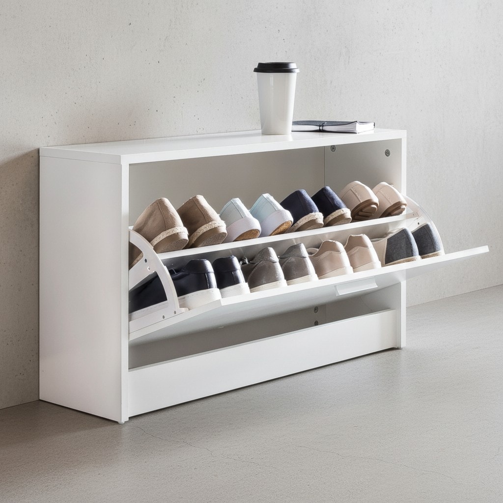 KADIMA DESIGN Holz-Schuhkipper in Weiß mit Ablage und 1 Fach, 80x47x24 cm – kompakt & funktional für den Flur
