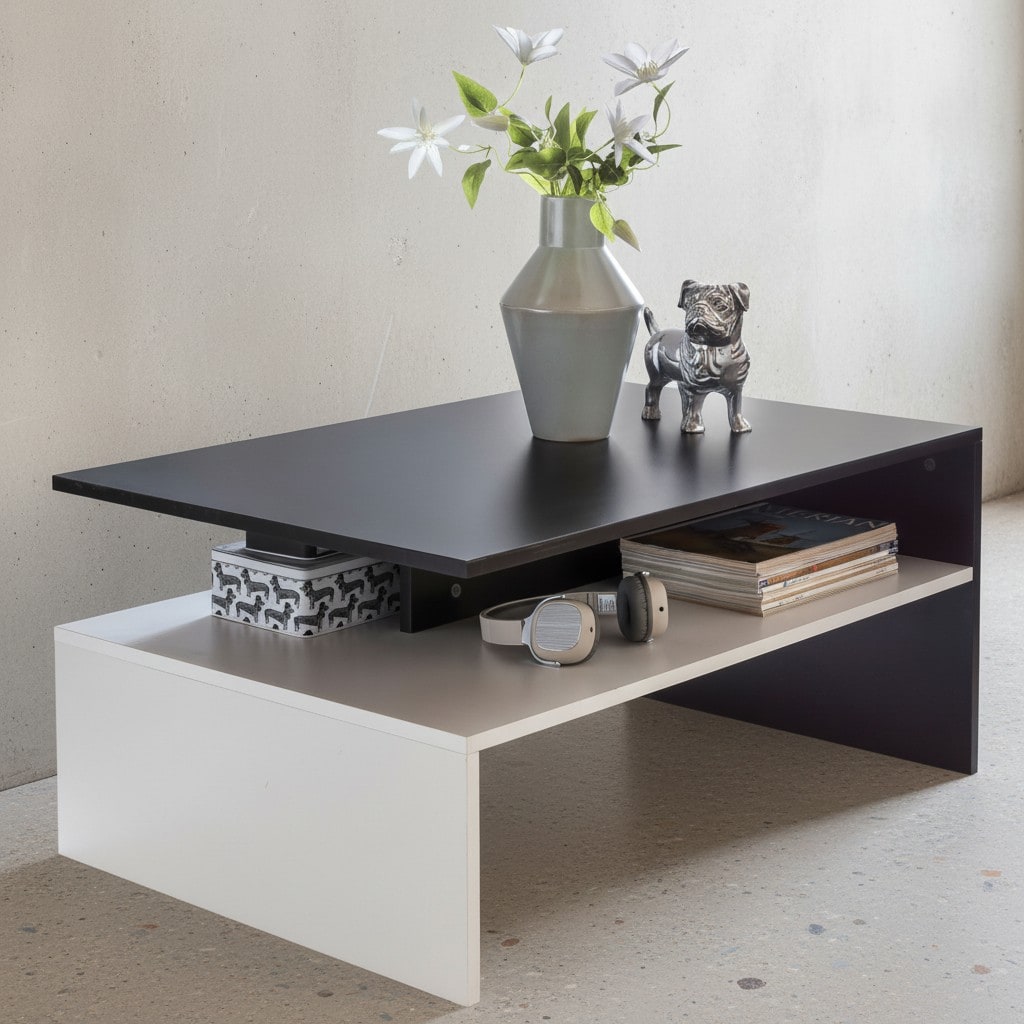KADIMA DESIGN Moderner zweifarbiger Couchtisch in Schwarz und Weiß, 90x60 cm, Melaminharzbeschichtung