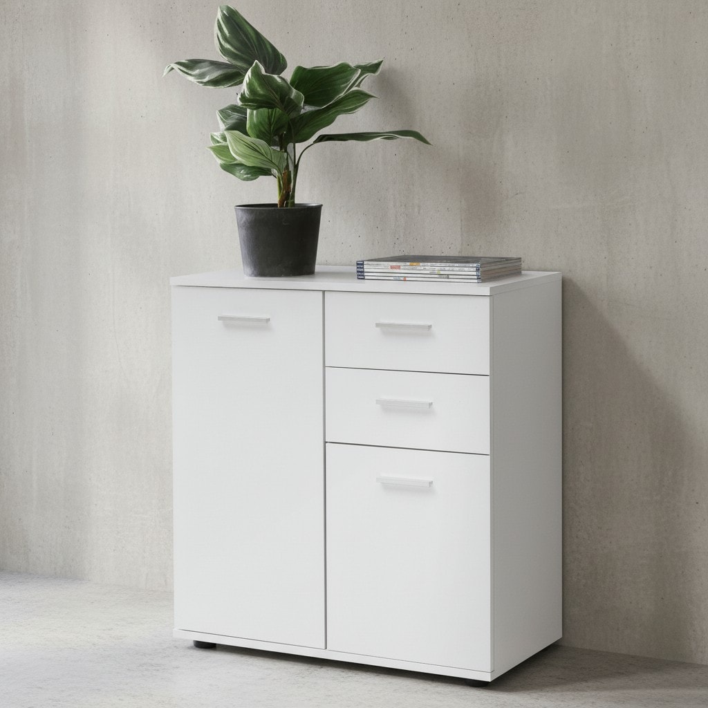 KADIMA DESIGN Kommode Sideboard, 2 Türen und 2 Schubladen, kratzfeste Melaminharz-Beschichtung.