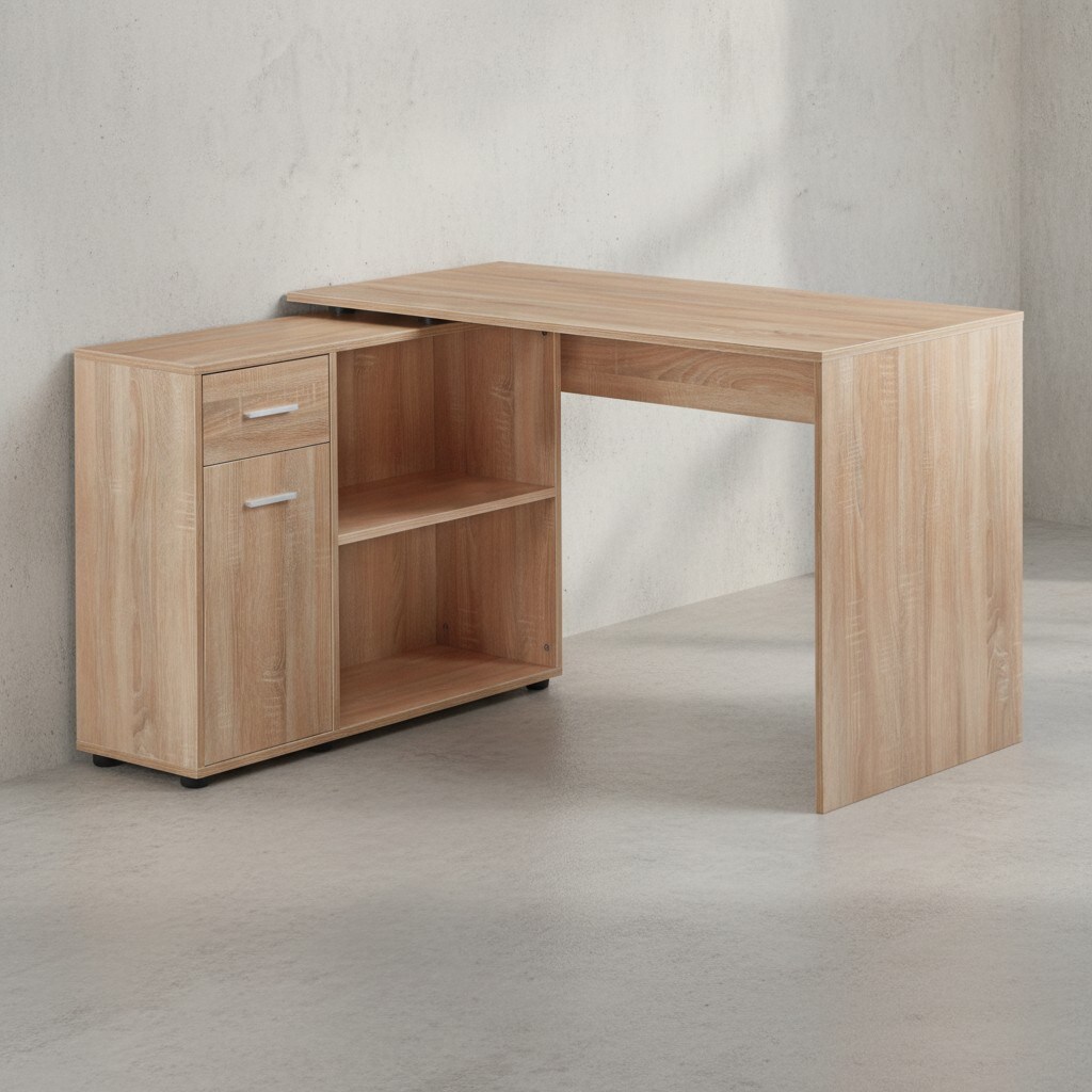 KADIMA DESIGN Schreibtisch mit Regal-Platte: Integriertes Regal, flexibel aufstellbar, Melaminharz-Beschichtung, Schublade/T&uuml;r &ndash; Sonoma, 120x106,5x75,5&nbsp;cm 