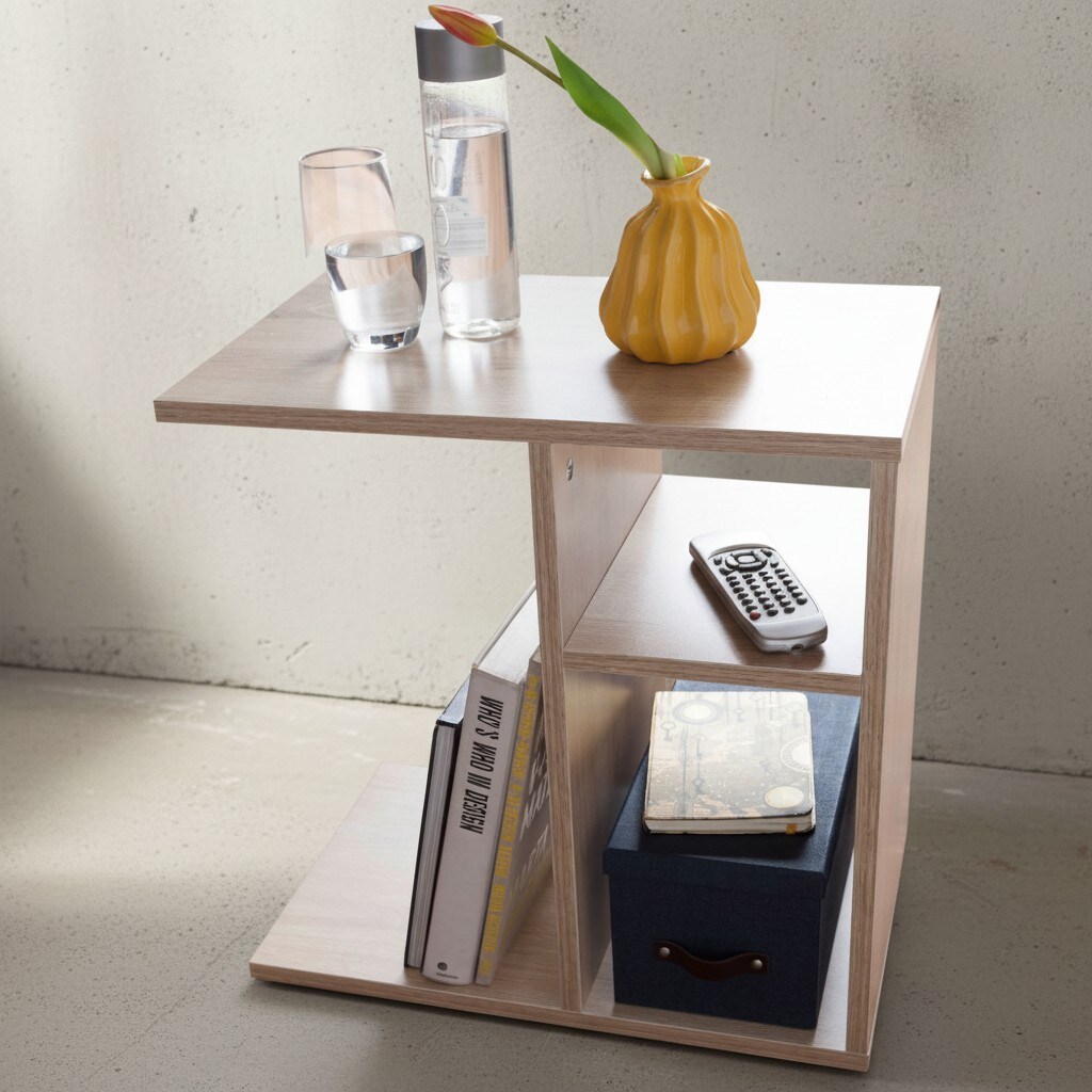 KADIMA DESIGN Beistelltisch ITTER Holz: Ablagefächer, 50x50x30 cm, kratzfest & wasserabweisend