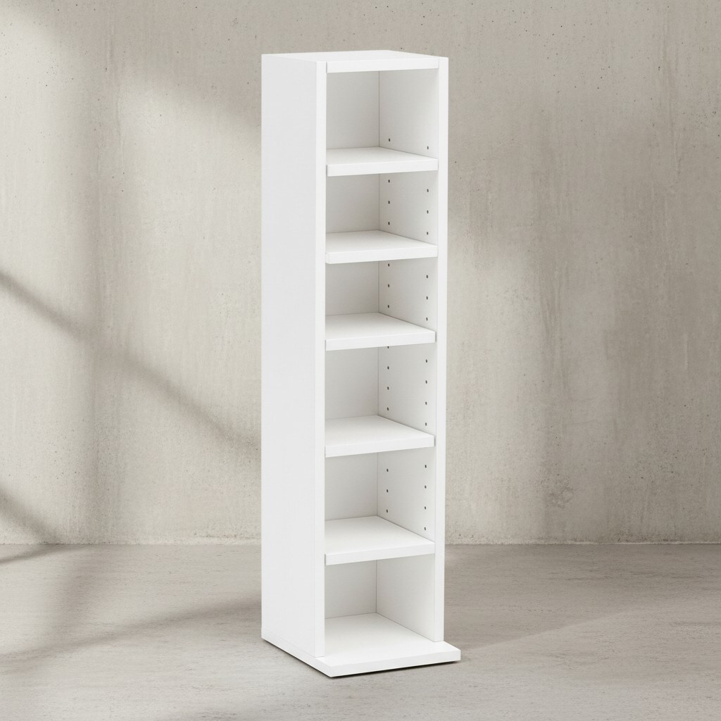 KADIMA DESIGN 6-Fächer Wandregal, Holz weiß, freistehend, schmal, 21x91x25,5 cm.