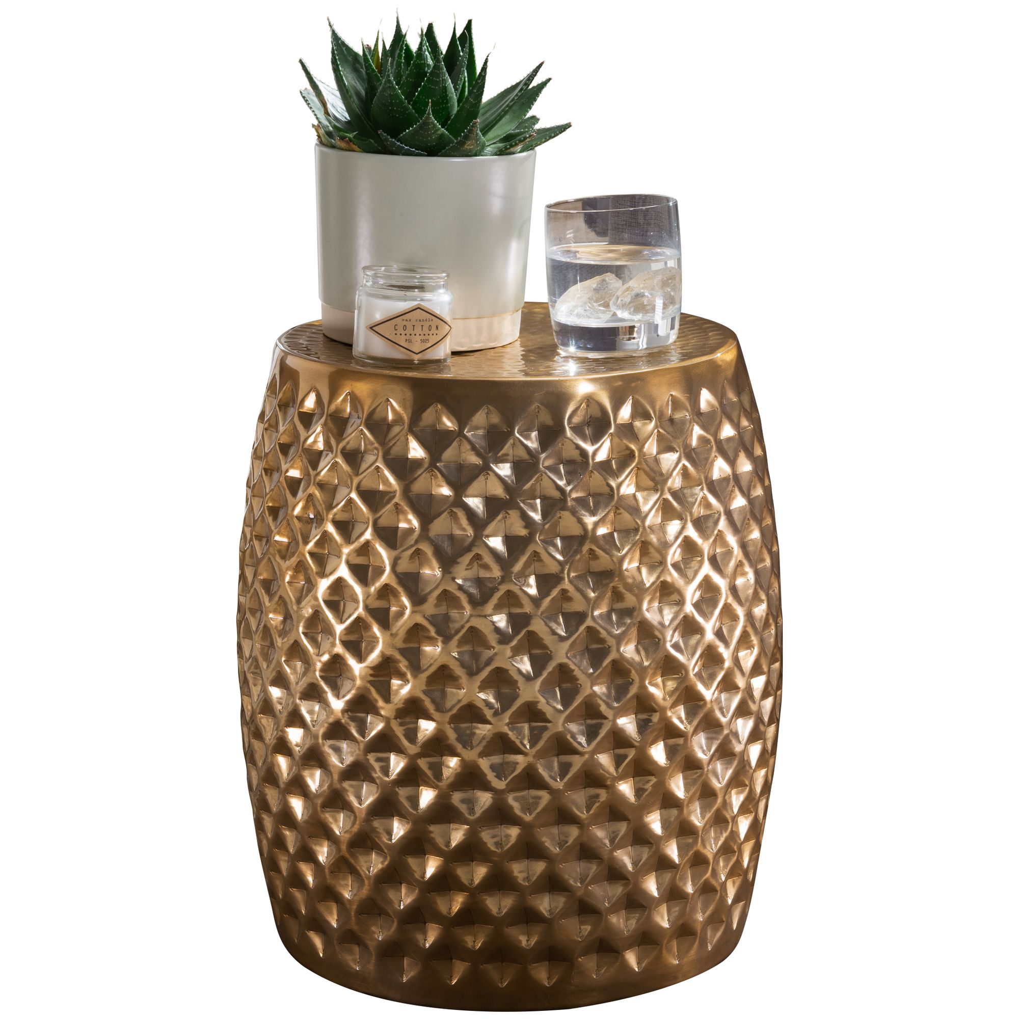 KADIMA DESIGN Orientalischer Beistelltisch ENNS: Hammerschlag-Aluminium, runde Form, kratzfrei 